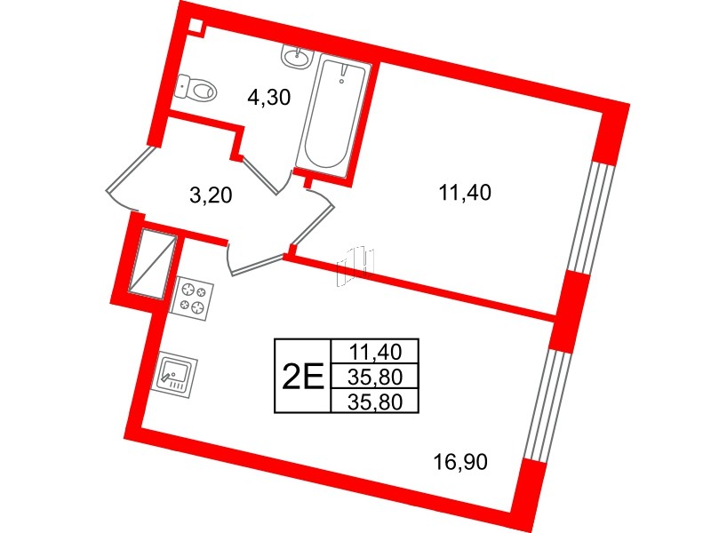 Квартира в ЖК Большая Охта, 1 комнатная, 35.8 м², 8 этаж