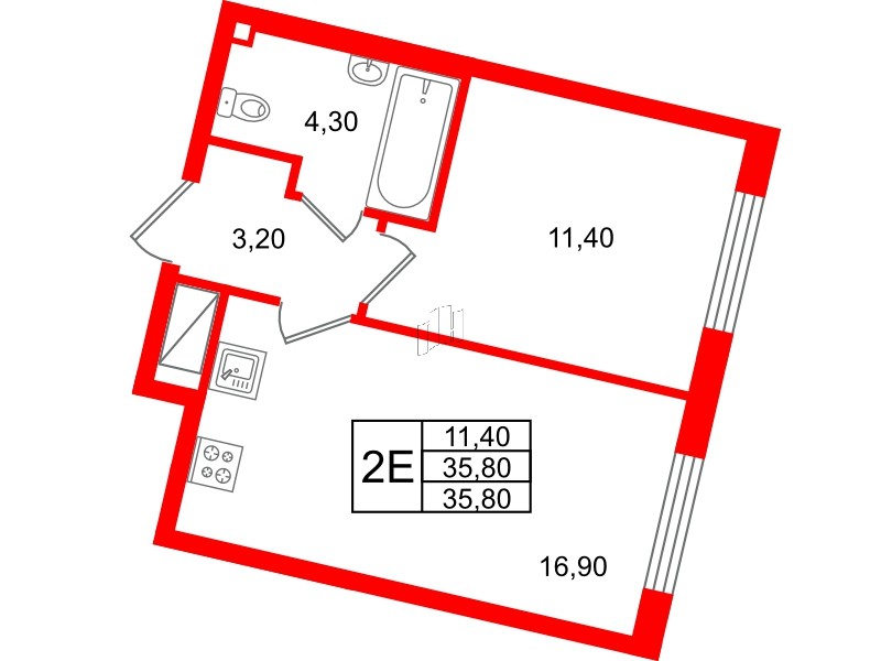 Квартира в ЖК Большая Охта, 1 комнатная, 35.8 м², 4 этаж
