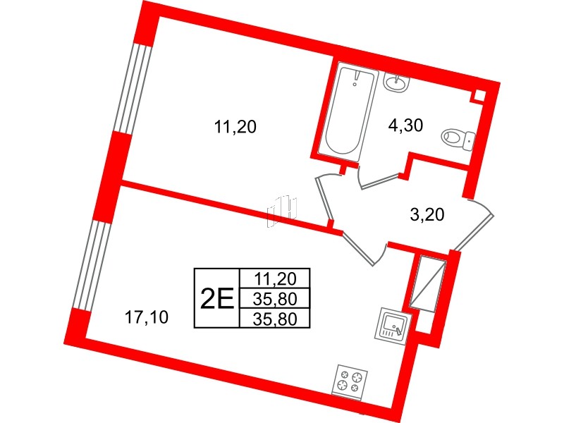 Квартира в ЖК Большая Охта, 1 комнатная, 35.8 м², 5 этаж