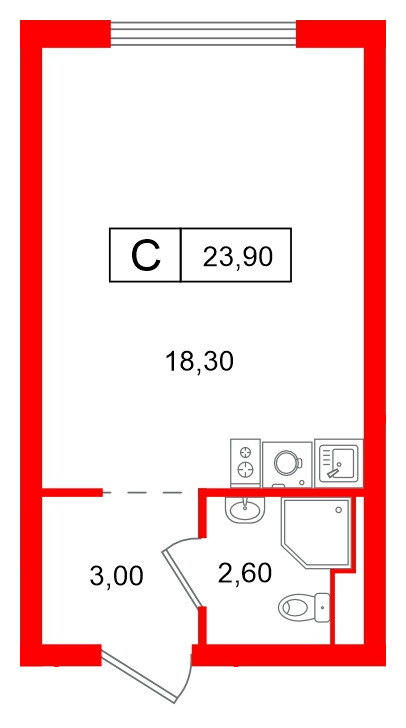Квартира в ЖК Витебский парк, студия, 23.9 м², 3 этаж