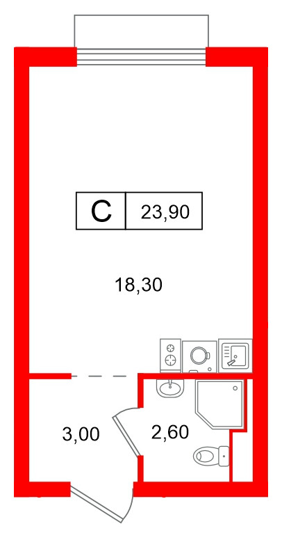 Квартира в ЖК Витебский парк, студия, 23.9 м², 10 этаж