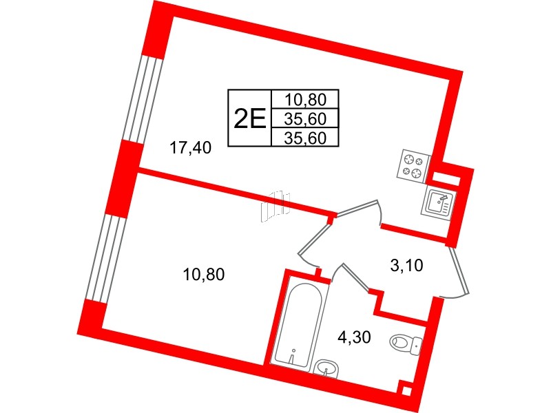 Квартира в ЖК Большая Охта, 1 комнатная, 35.6 м², 3 этаж