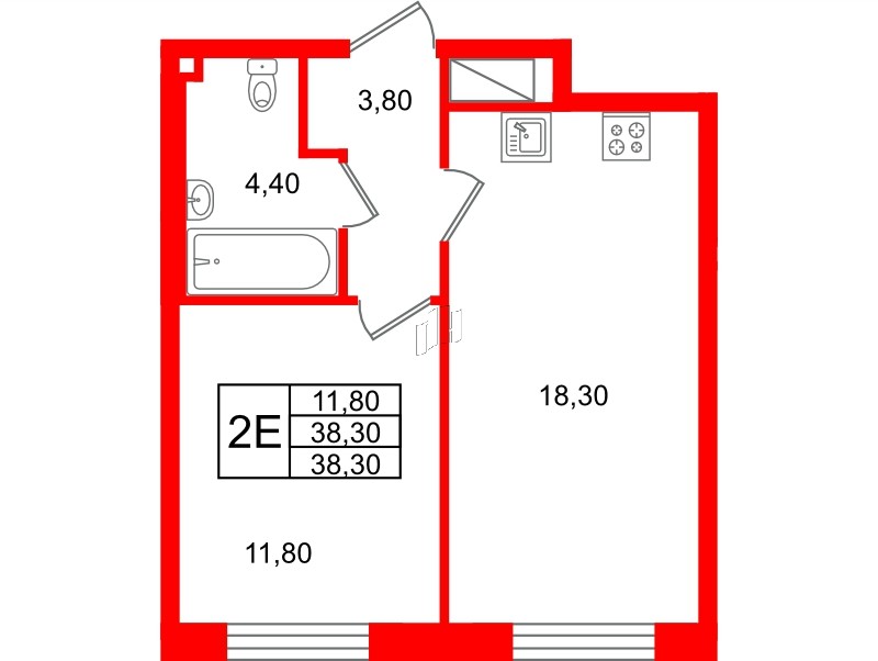 Квартира в ЖК Большая Охта, 1 комнатная, 38.3 м², 5 этаж