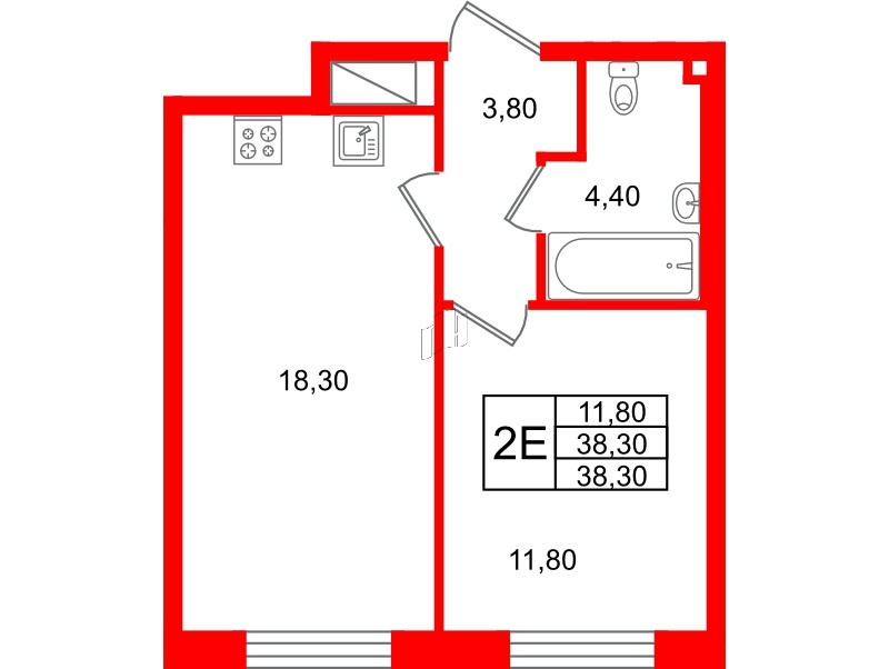 Квартира в ЖК Большая Охта, 1 комнатная, 38.3 м², 5 этаж