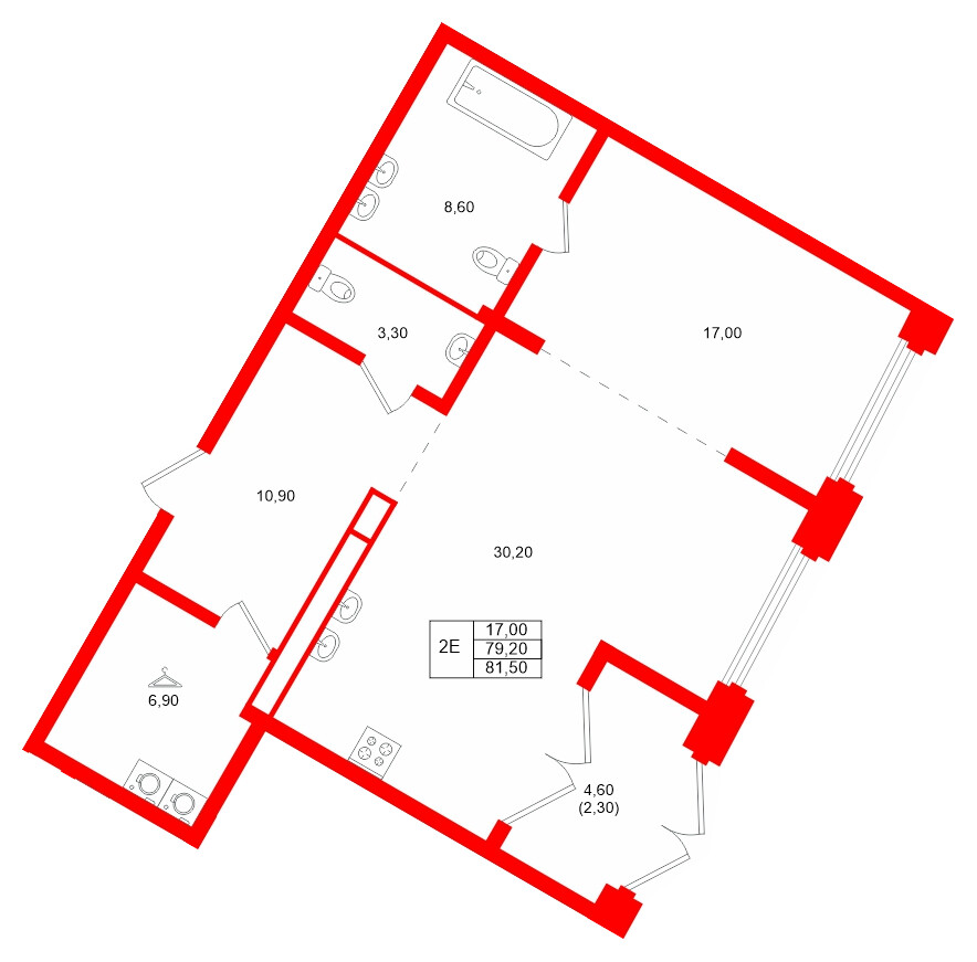 Квартира в ЖК MARIINKA DELUXE, 1 комнатная, 79.2 м², 1 этаж