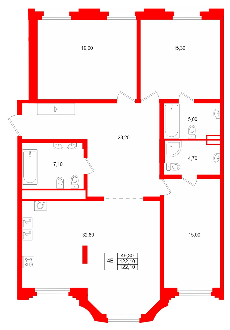 Квартира в ЖК MARIINKA DELUXE, 3 комнатная, 122.1 м², 5 этаж