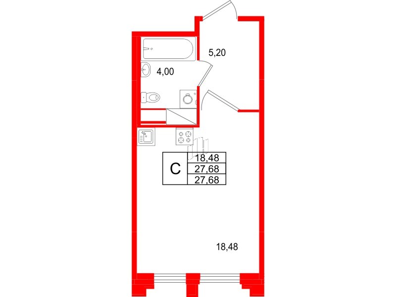 Квартира в ЖК Ассамблея, студия, 27.68 м², 2 этаж