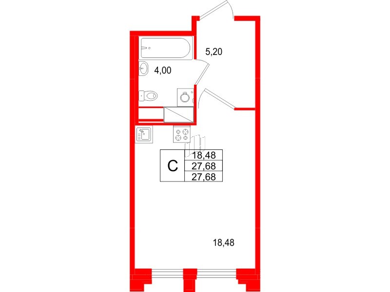 Квартира в ЖК Ассамблея, студия, 27.68 м², 4 этаж