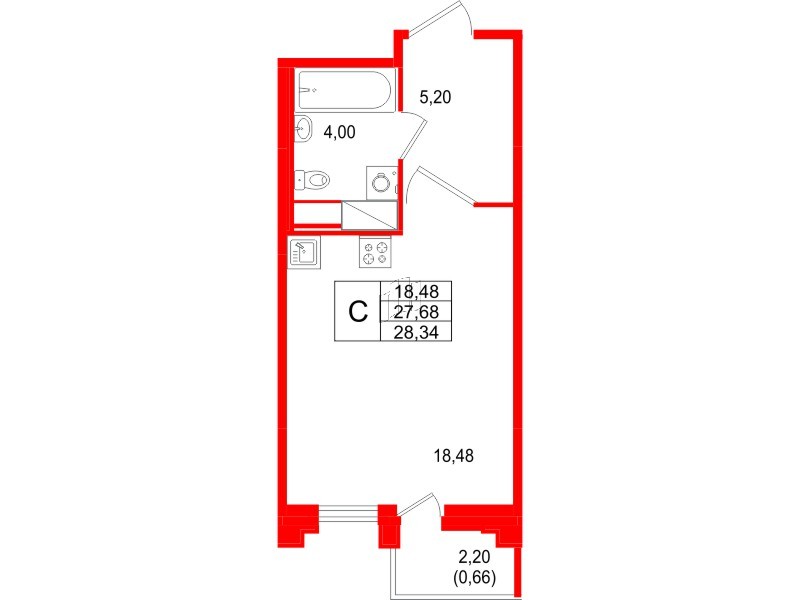 Квартира в ЖК Ассамблея, студия, 28.34 м², 10 этаж