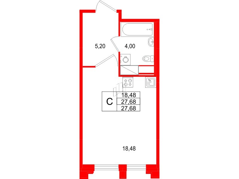 Квартира в ЖК Ассамблея, студия, 27.68 м², 4 этаж