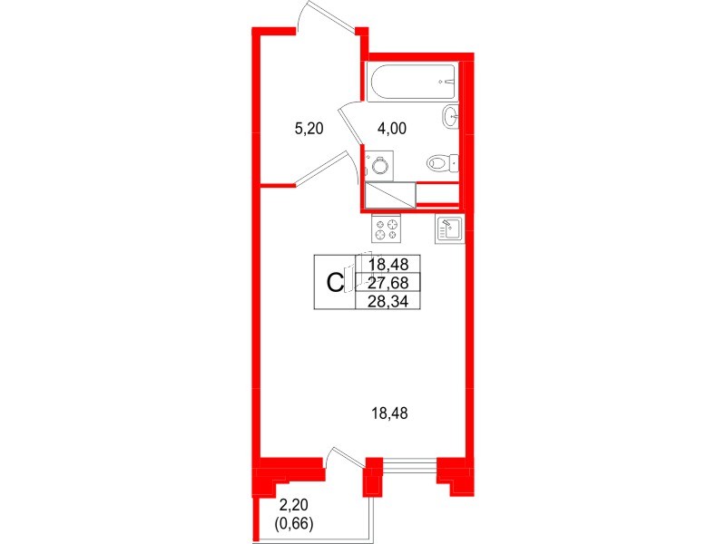 Квартира в ЖК Ассамблея, студия, 28.34 м², 7 этаж