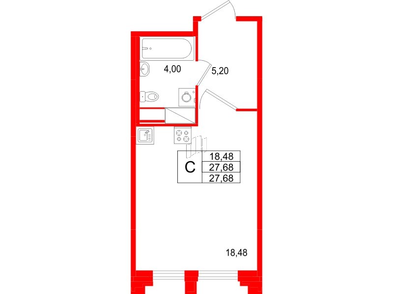 Квартира в ЖК Ассамблея, студия, 27.68 м², 4 этаж