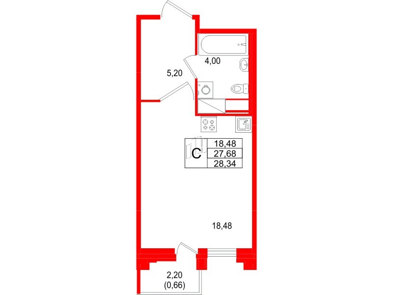 Квартира в ЖК Ассамблея, студия, 28.34 м², 8 этаж