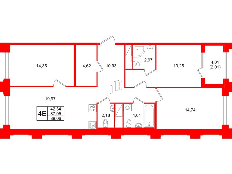 Квартира в ЖК Ассамблея, 3 комнатная, 89.06 м², 8 этаж