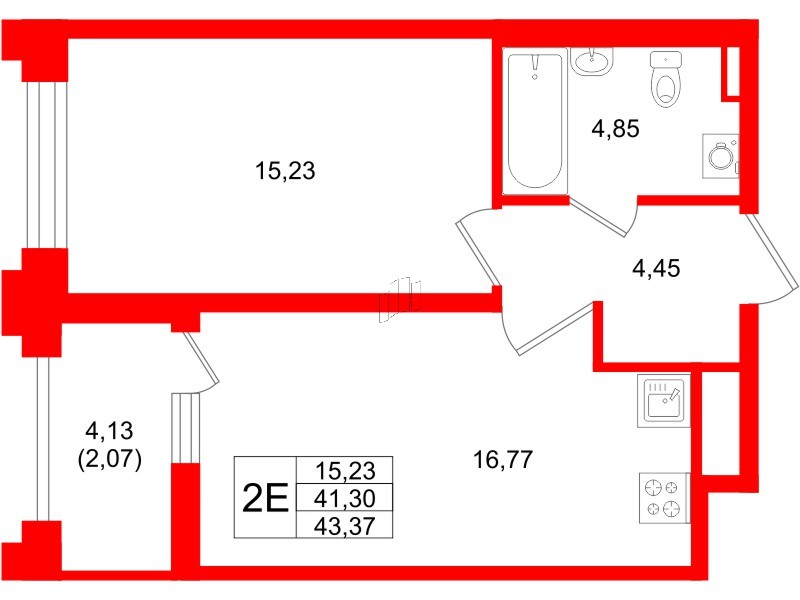 Квартира в ЖК Ассамблея, 1 комнатная, 43.37 м², 1 этаж