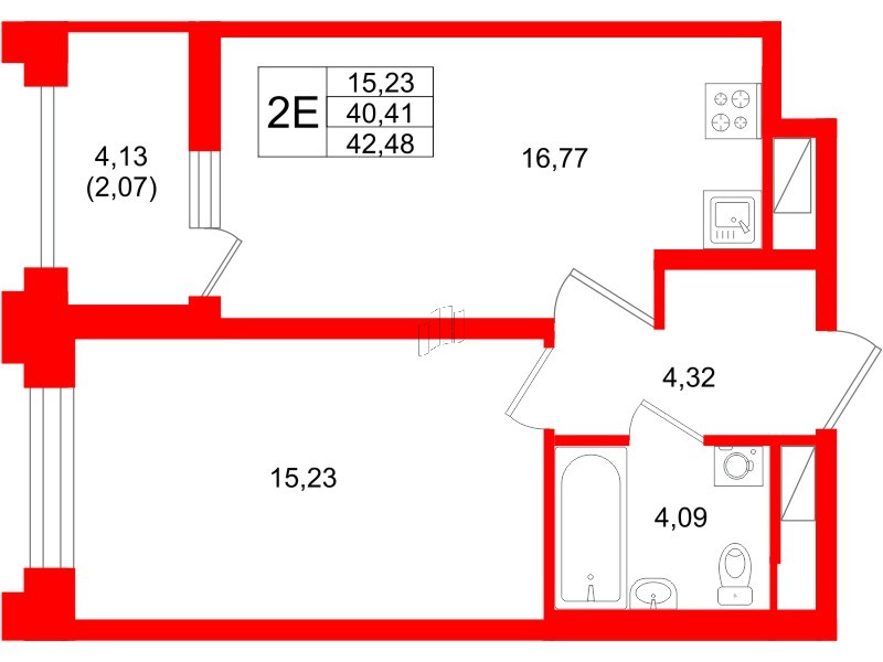 Квартира в ЖК Ассамблея, 1 комнатная, 42.48 м², 9 этаж