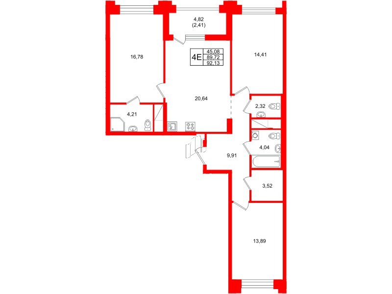 Квартира в ЖК Ассамблея, 3 комнатная, 92.13 м², 8 этаж