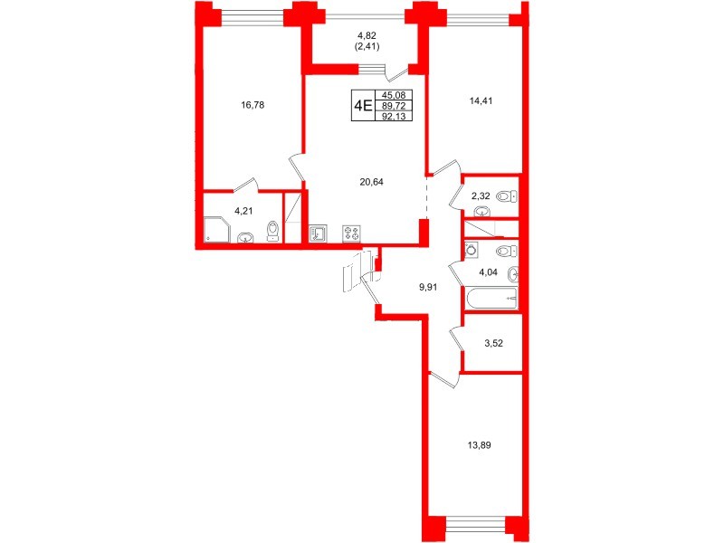 Квартира в ЖК Ассамблея, 3 комнатная, 92.13 м², 11 этаж
