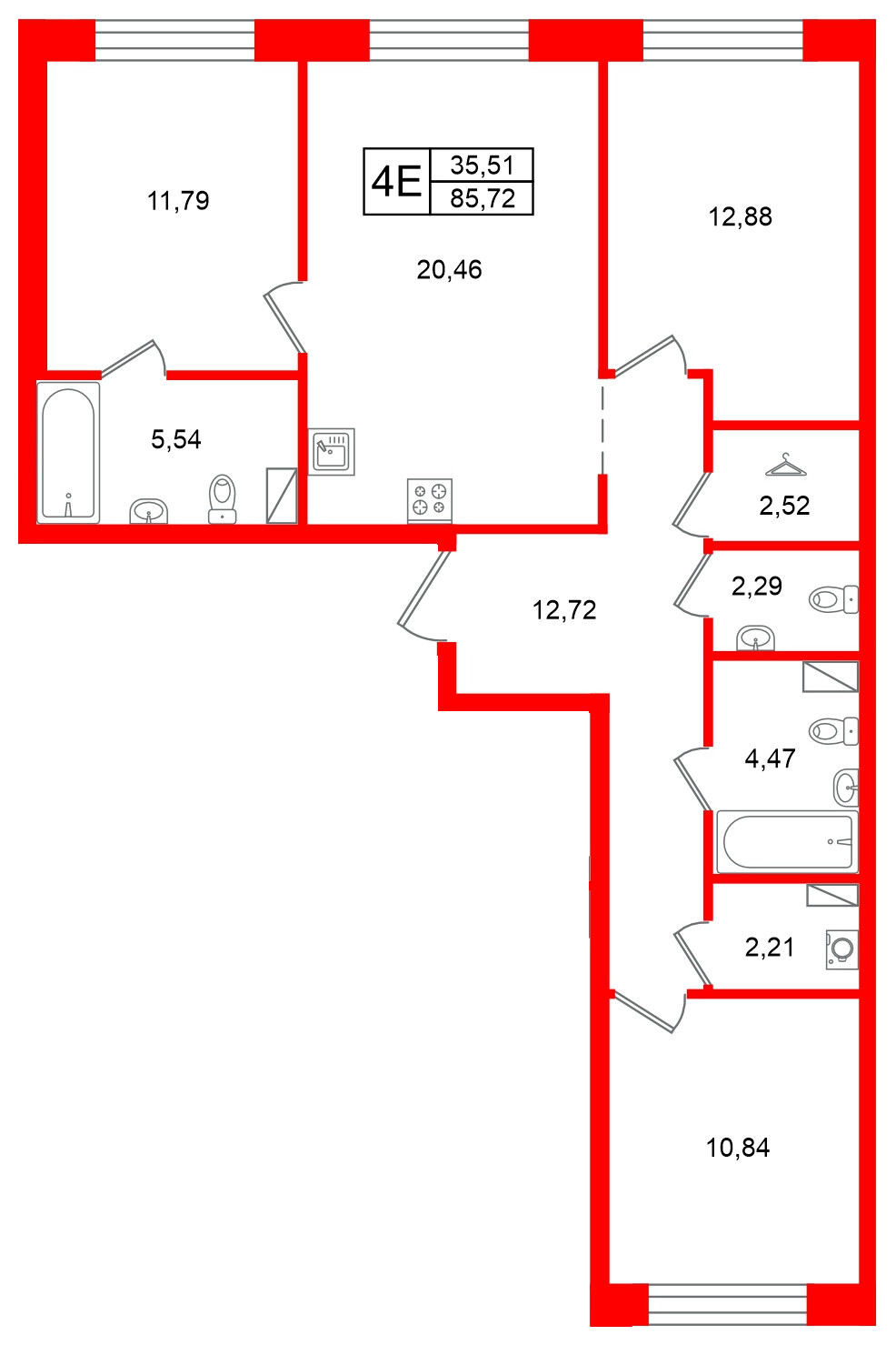 Квартира в ЖК Остров Первых, 3 комнатная, 85.72 м², 6 этаж