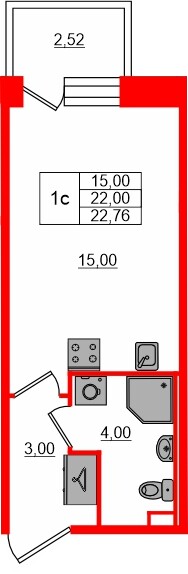 Планировка — Студия квартира, 22,0 м² в ЖК «Сэтл Лофт»
