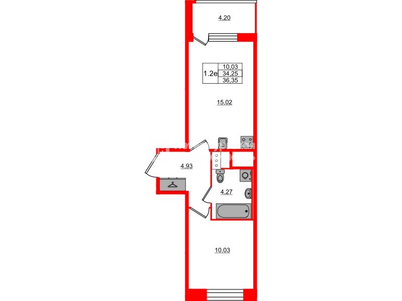 Квартира в ЖК Setl Лофт, 1 комнатная, 34.25 м², 5 этаж