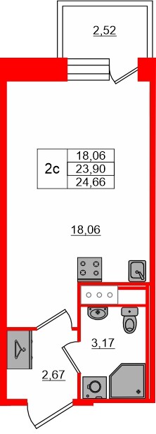 Квартира в ЖК «Сэтл ЛОФТ», студия, 23.9 м², 12 этаж