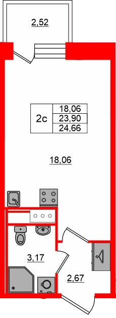 Квартира в ЖК «Сэтл ЛОФТ», студия, 23.9 м², 11 этаж