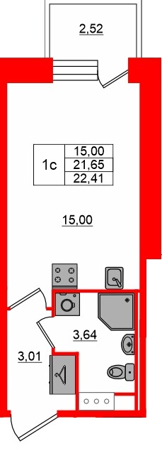 Квартира в ЖК «Сэтл ЛОФТ», студия, 21.65 м², 12 этаж