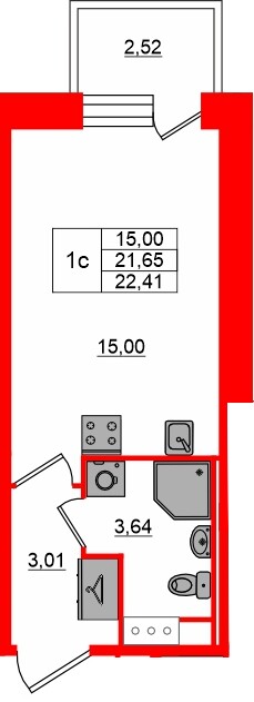 Планировка — Студия квартира, 21,6 м² в ЖК «Сэтл Лофт»