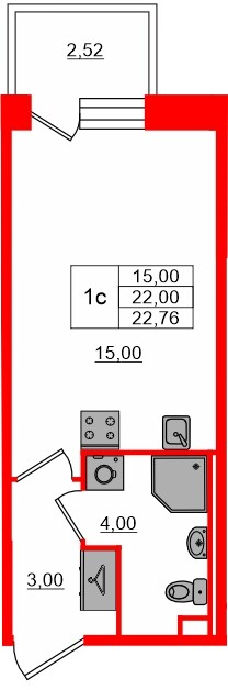 Планировка — Студия квартира, 22,0 м² в ЖК «Сэтл Лофт»