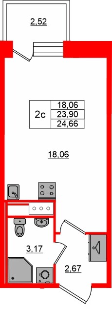 Квартира в ЖК «Сэтл ЛОФТ», студия, 23.9 м², 5 этаж