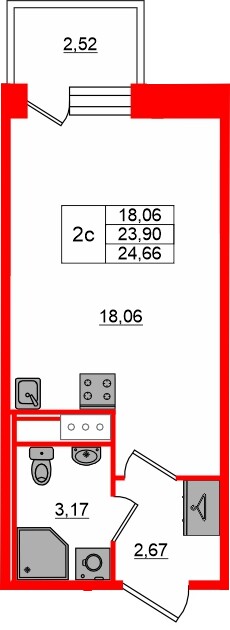 Квартира в ЖК «Сэтл ЛОФТ», студия, 23.9 м², 12 этаж