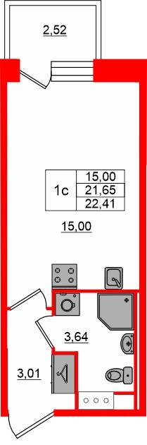 Планировка — Студия квартира, 21,6 м² в ЖК «Сэтл Лофт»