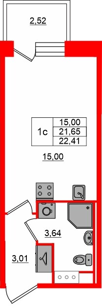Квартира в ЖК «Сэтл ЛОФТ», студия, 21.65 м², 11 этаж