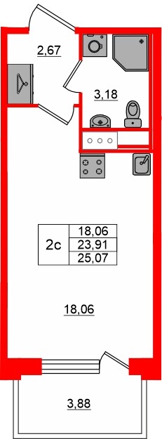 Квартира в ЖК «Сэтл ЛОФТ», студия, 23.91 м², 11 этаж