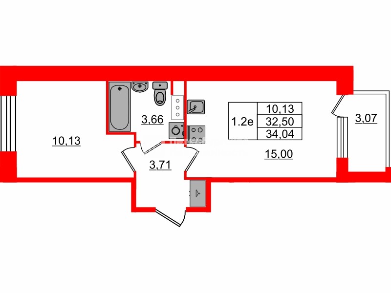 Квартира в ЖК Setl Лофт, 1 комнатная, 32.5 м², 5 этаж