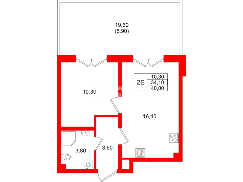 Квартира в ЖК «Пулково Lake», 1 комнатная, 40 м², 1 этаж