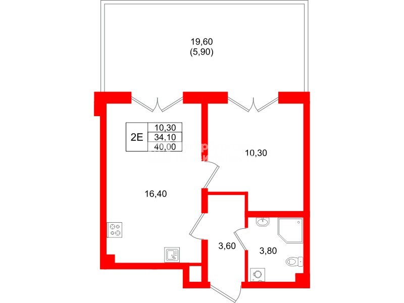 Квартира в ЖК «Пулково Lake», 1 комнатная, 40 м², 1 этаж