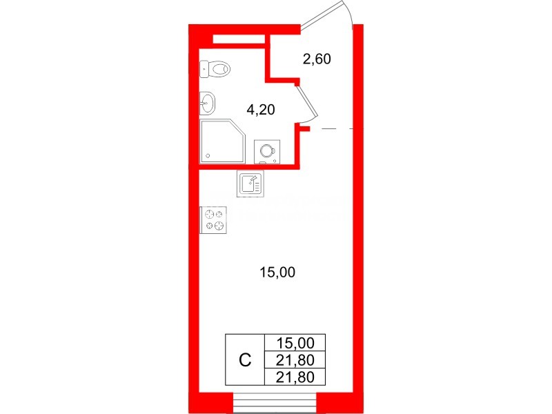 Квартира в ЖК «Пулково Лейк», студия, 21.8 м², 2 этаж