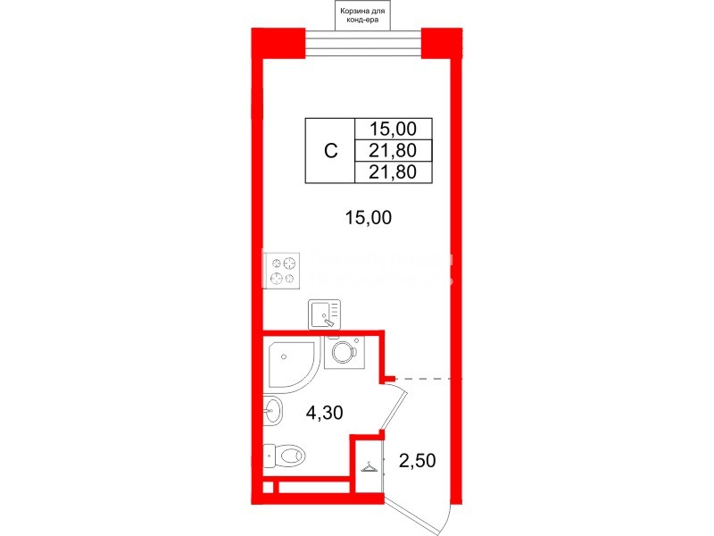 Квартира в ЖК «Пулково Лейк», студия, 21.8 м², 4 этаж