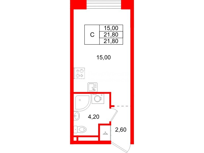 Квартира в ЖК «Пулково Лейк», студия, 21.8 м², 3 этаж