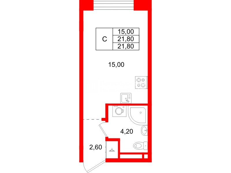 Квартира в ЖК «Пулково Лейк», студия, 21.8 м², 3 этаж