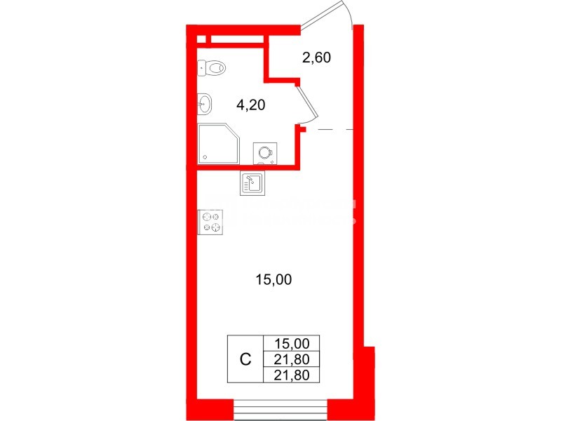 Квартира в ЖК «Пулково Лейк», студия, 21.8 м², 2 этаж