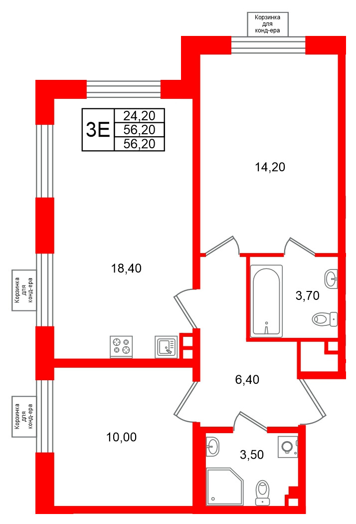 Квартира в ЖК «Пулково Lake», 2 комнатная, 56.2 м², 2 этаж