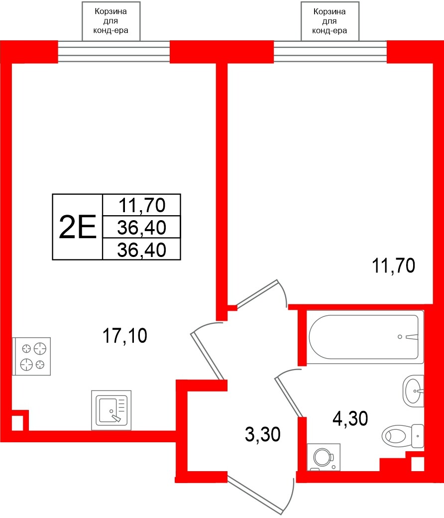 Квартира в ЖК «Пулково Лейк», 1 комнатная, 36.4 м², 2 этаж