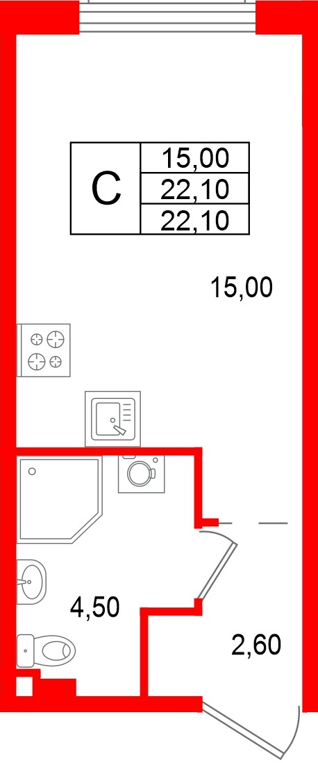 Квартира в ЖК «Пулково Лейк», студия, 22.1 м², 2 этаж