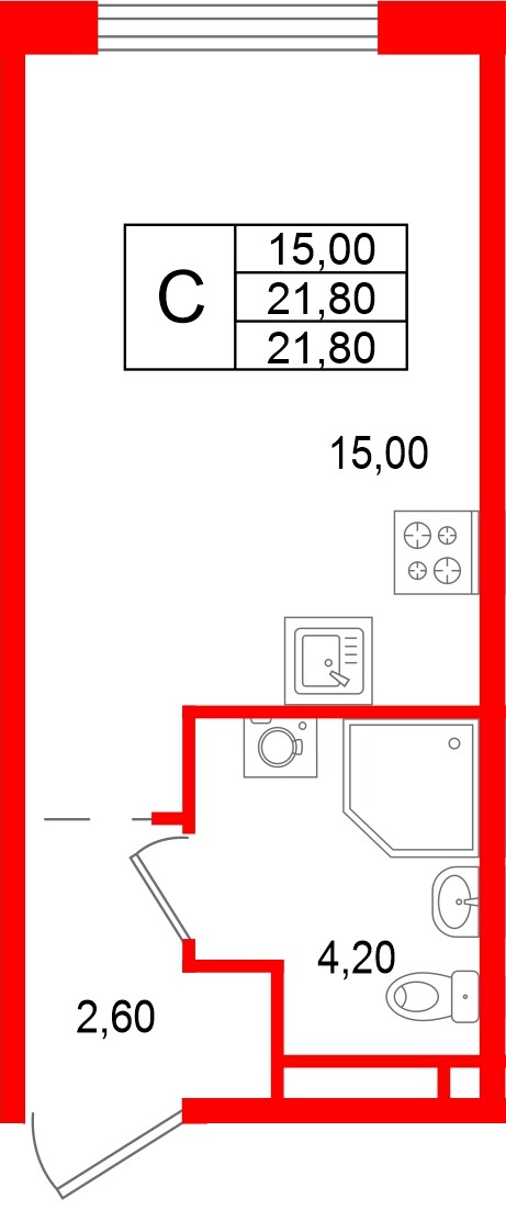 Квартира в ЖК «Пулково Лейк», студия, 21.8 м², 4 этаж