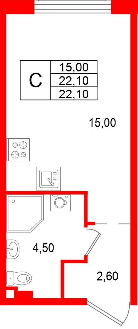 Квартира в ЖК «Пулково Лейк», студия, 22.1 м², 2 этаж