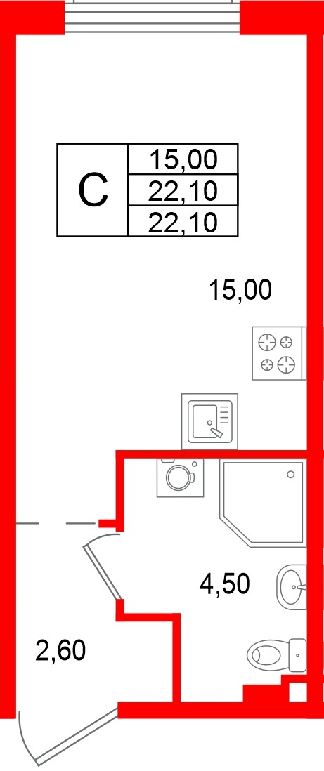 Квартира в ЖК «Пулково Лейк», студия, 22.1 м², 2 этаж