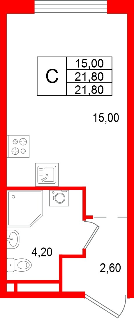 Квартира в ЖК «Пулково Лейк», студия, 21.8 м², 4 этаж
